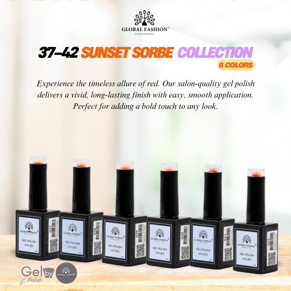 Sunset Sorbet Gel Nail Polish Collection | 37–42 Sunset Sorbet 6p Peach Coral Gel Nail Polish Bottle 15ml - UV LED Soak Off Nail Color UAE GCC | طلاء أظافر جل