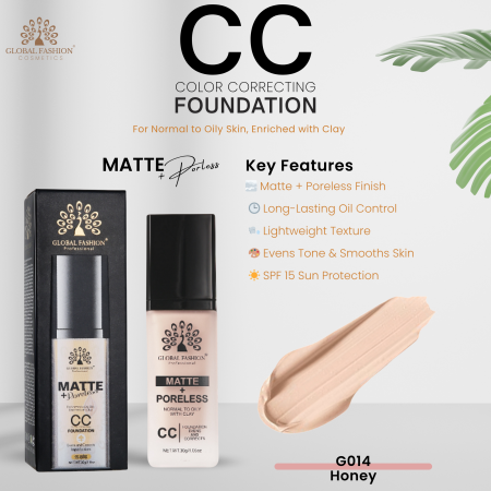 Global Fashion CC foundation close up matte lightweight finish كريم اساس سي سي لقطة مقربة