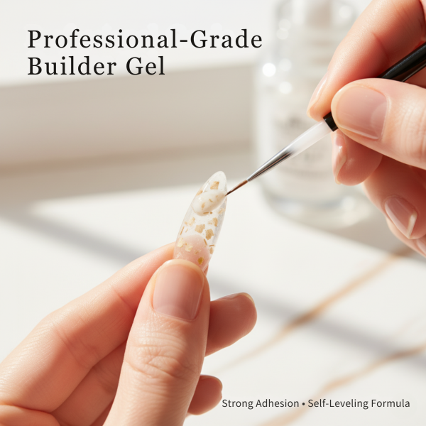 Global Fashion HEMA-Free Builder Flower Gel – Self-Leveling Clear Pink with Real Dried Petals