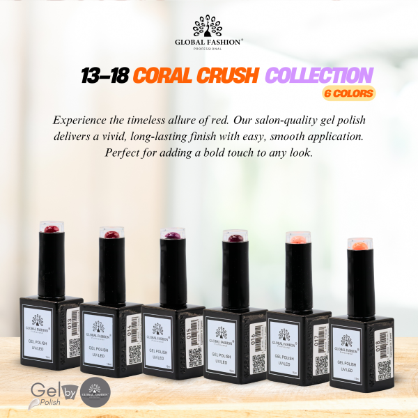 Coral Crush Gel Nail Polish Collection | 13–18  Coral Crush 6p Coral Gel Nail Polish Bottle 15ml - UV LED Soak Off Nail Color UAE GCC | طلاء أظافر جل