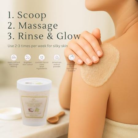 Global Fashion Body Scrub 300g – Collagen Exfoliating | Coconut & Lemon Body Scrub Close View Skin Exfoliator | مقشر الجسم
Global Fashion Body Scrub 300g – Collagen Exfoliating | Coconut & Lemon Natural Skin Scrub Detailed View | سكراب الجسم