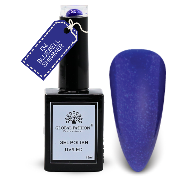 Glitter & Glimmer Nail Polish 15ml UV LED | 134-Bluebell Shimmer 1p Glitter Shimmer Gel Nail Polish Bottle 15ml - UV LED Soak Off Nail Color UAE GCC | طلاء أظافر جل
