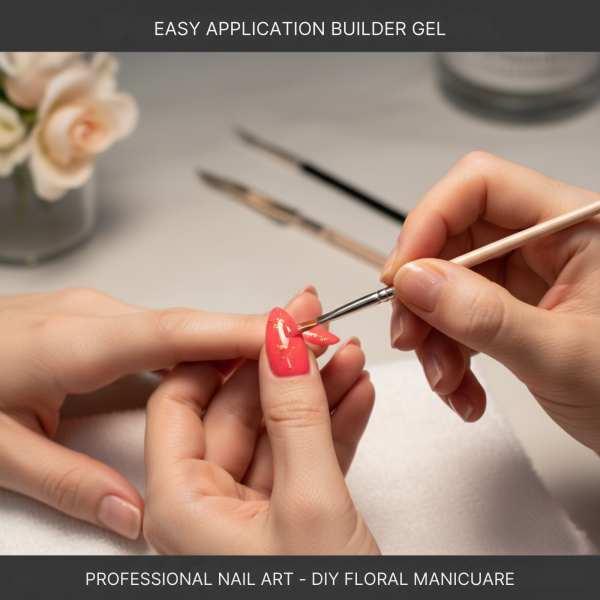 Global Fashion HEMA-Free Builder Flower Gel – Self-Leveling Clear Pink with Real Dried Petals