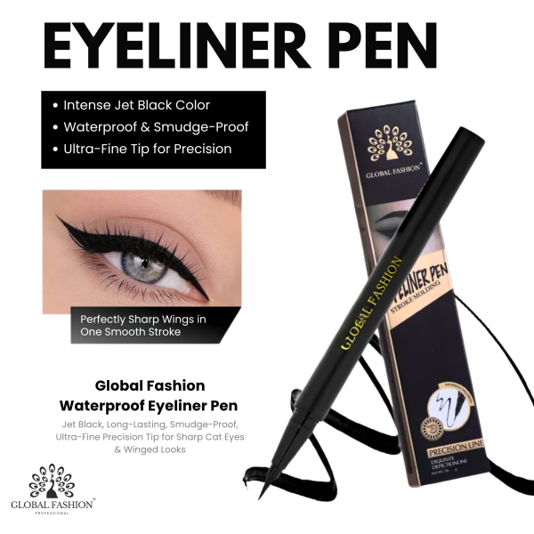 Global Fashion 2 in 1 mascara eyeliner waterproof jet black duo ماسكارا وايلاينر
