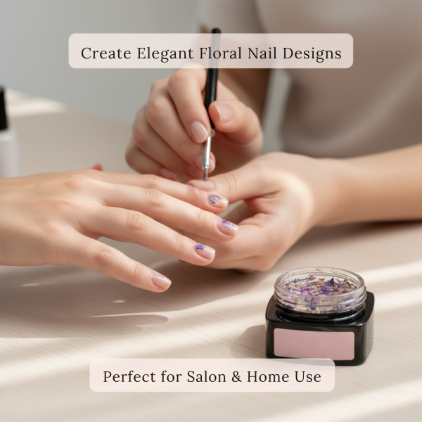 Global Fashion HEMA-Free Builder Flower Gel – Self-Leveling Clear Pink with Real Dried Petals