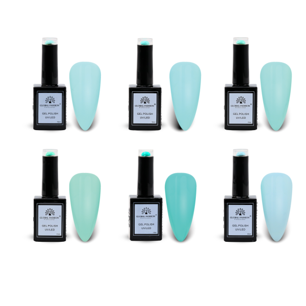 Garden Greens Gel Nail Polish Collection | 97–102 Garden Greens 6p Mint Blue Gel Nail Polish Bottle 15ml - UV LED Soak Off Nail Color UAE GCC | طلاء أظافر جل