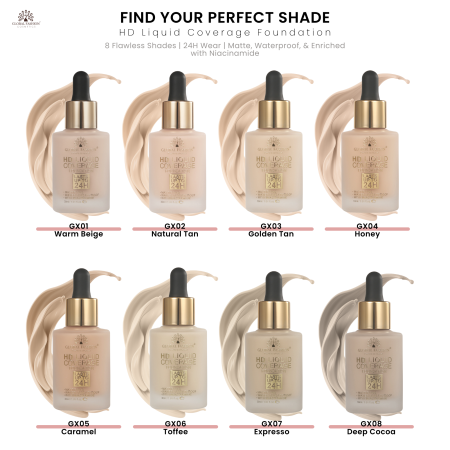 Global Fashion HD foundation close up matte oil control finish كريم اساس لقطة مقربة مطفي
