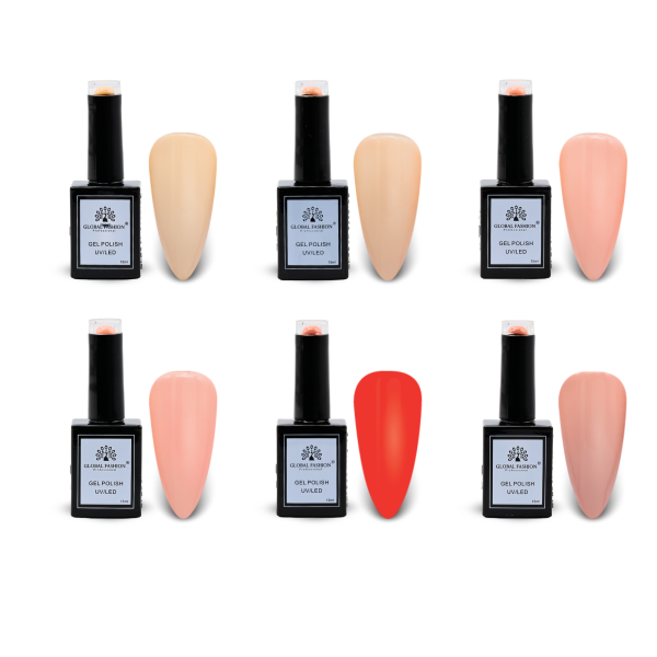 Sunset Sorbet Gel Nail Polish Collection | 37–42 Sunset Sorbet 6p Peach Coral Gel Nail Polish Bottle 15ml - UV LED Soak Off Nail Color UAE GCC | طلاء أظافر جل