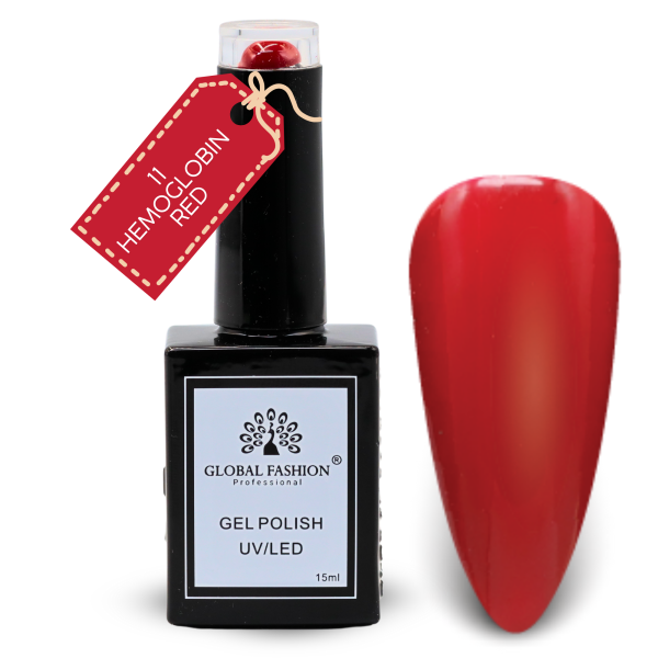 Hemoglobin Red Gel Nail Polish 15ml UV LED |11-Hemoglobin Red 1p Crimson Red Gel Nail Polish Bottle 15ml - UV LED Soak Off Nail Color UAE GCC | طلاء أظافر جل أحمر