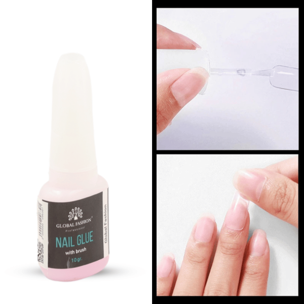 GLOBAL FASHION Brush On Nail Glue 10g - Strong Adhesive for False Nails and Nail Tips UAE GCC | غراء الأظافر