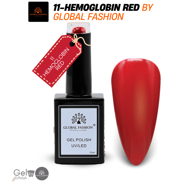 Hemoglobin Red Gel Nail Polish 15ml UV LED |11-Hemoglobin Red 1p Crimson Red Gel Nail Polish Bottle 15ml - UV LED Soak Off Nail Color UAE GCC | طلاء أظافر جل أحمر