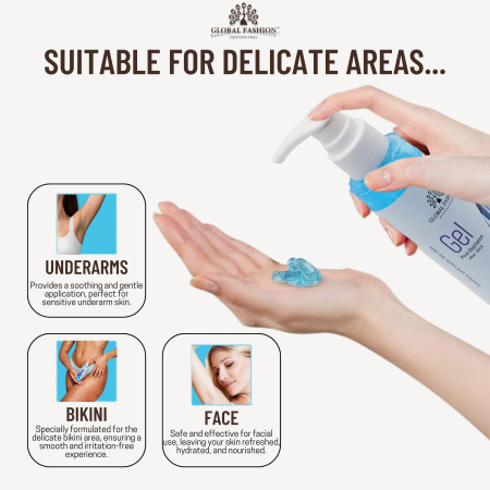 Global Fashion Pre & Post Wax Kit – Aloe Vera Lotion & Soothing Gel Set Waxing Treatment Set Close View Aloe Vera | مجموعة الشمع
Global Fashion Pre & Post Wax Kit – Aloe Vera Lotion & Soothing Gel Set Post Wax Gel Detailed View Soothing Skin | جل بعد الشمع