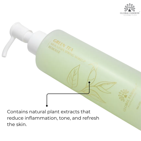 Green Tea Makeup Remover 200ml – Gentle Cleanser  Makeup Remover Close Up - Tea Extract Gentle Waterproof Cleanser | مزيل مكياج صورة مقربة