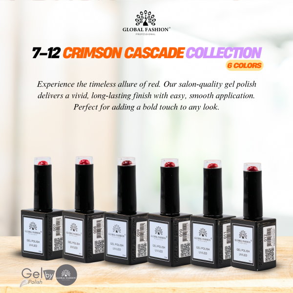 Crimson Cascade Gel Nail Polish Collection | 7–12 Crimson Cascade 6p Crimson Red Gel Nail Polish Bottle 15ml - UV LED Soak Off Nail Color UAE GCC | طلاء أظافر جل أحمر