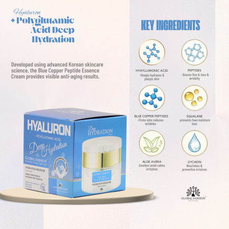 Hyaluron + Polyglutamic Deep Hydration Cream 30g Face Cream Close Up - Hydrating Anti Aging Skincare Treatment | كريم وجه صورة مقربة