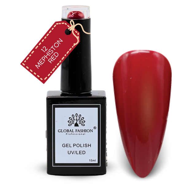 Mephiston Red Gel Nail Polish 15ml UV LED | 12-Mephiston Red 1p Crimson Red Gel Nail Polish Bottle 15ml - UV LED Soak Off Nail Color UAE GCC | طلاء أظافر جل أحمر