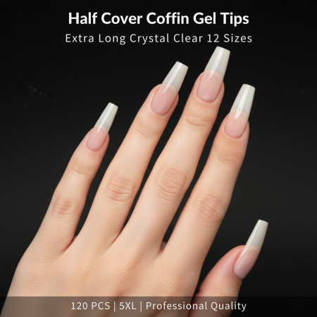 Half Cover Gel Tips 120pcs – Clear Nail Extensions | Coffin Nail Tips Close View Extension Kit | اطراف اظافر
Half Cover Gel Tips 120pcs – Clear Nail Extensions | Coffin Dual Nail Forms Detailed View | اظافر صناعية