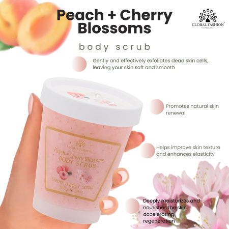 Global Fashion Body Scrub 300g – Collagen Exfoliating | Peach & Cherry Blossom Body Scrub Close View Skin Exfoliator | مقشر الجسم
Global Fashion Body Scrub 300g – Collagen Exfoliating | Peach & Cherry Blossom Natural Skin Scrub Detailed View | سكراب الجسم