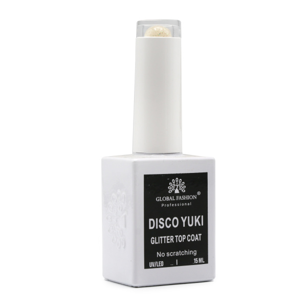 Global Fashion Disco Yuki Top Coat 15ml, No Wipe Gel Polish Top, Nail Glossy Coat, Top Coat for Gel Nails, جل جلوبال فاشن ديسكو يوكي توب كوت
