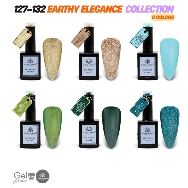 Earthy Elegance Gel Nail Polish Collection | 127–132 Earthy Elegance 6p Earth Tone Gel Nail Polish Bottle 15ml - UV LED Soak Off Nail Color UAE GCC | طلاء أظافر جل