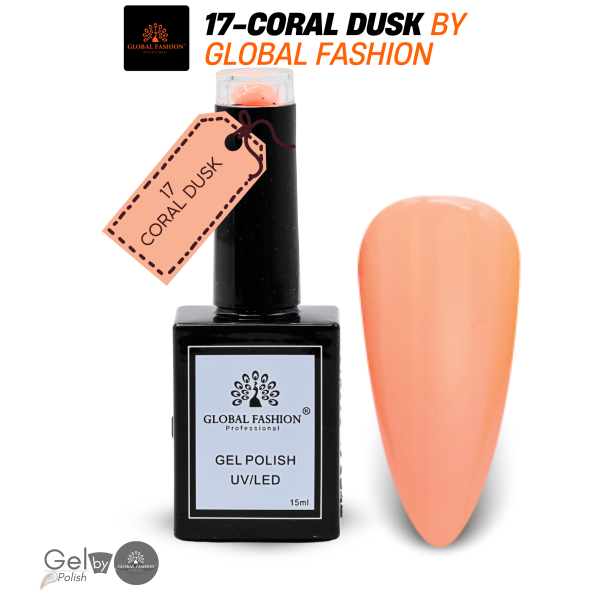 Coral Crush Nail Polish 15ml UV LED | 17-Coral Dusk 1p Coral Gel Nail Polish Bottle 15ml - UV LED Soak Off Nail Color UAE GCC | طلاء أظافر جل