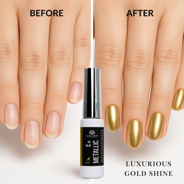 Gold Mirror Effect Gel Nail Polish 10ml Metallic Gel Nail Polish Bottle 5gr - Mirror Effect Nail Art Gel UAE GCC | طلاء أظافر معدني
