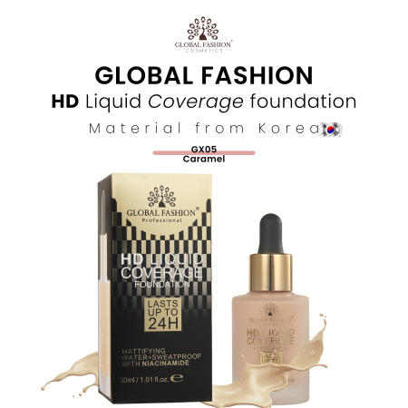 Global Fashion HD foundation close up matte oil control finish كريم اساس لقطة مقربة مطفي