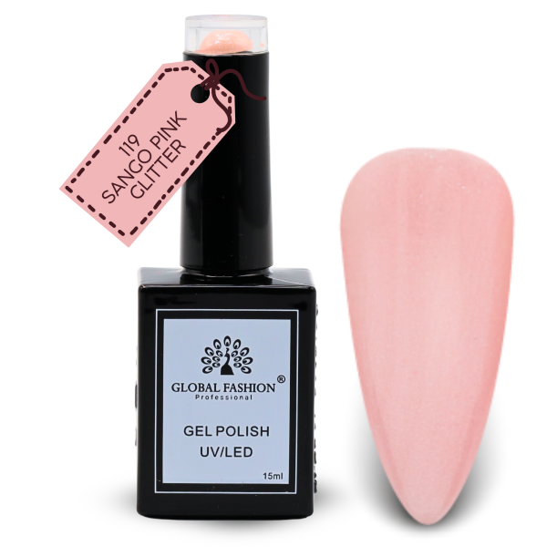 Brilliant Blues Nail Polish 15ml UV LED | 119-Sango Pink Glitter 1p Blue Glitter Gel Nail Polish Bottle 15ml - UV LED Soak Off Nail Color UAE GCC | طلاء أظافر جل أزرق