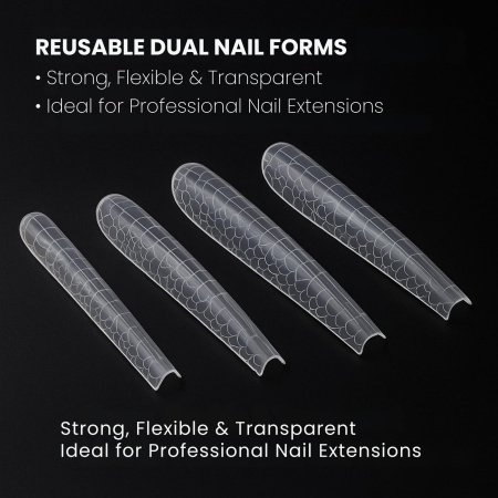 Dual Nail Forms 120pcs – Clear Poly Gel Forms | Coffin Nail Tips Close View Extension Kit | اطراف اظافر
Dual Nail Forms 120pcs – Clear Poly Gel Forms | Coffin Dual Nail Forms Detailed View | اظافر صناعية