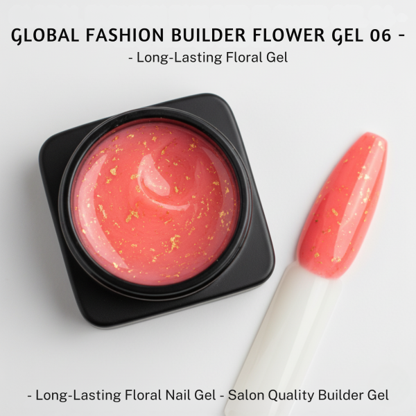 Global Fashion HEMA-Free Builder Flower Gel – Self-Leveling Clear Pink with Real Dried Petals