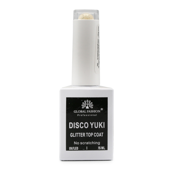 Global Fashion Disco Yuki Top Coat 15ml, No Wipe Gel Polish Top, Nail Glossy Coat, Top Coat for Gel Nails, جل جلوبال فاشن ديسكو يوكي توب كوت
