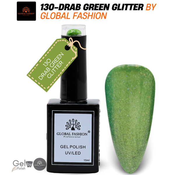 Earthy Elegance Nail Polish 15ml UV LED | 130-Drab Green Glitter 1p Earth Tone Gel Nail Polish Bottle 15ml - UV LED Soak Off Nail Color UAE GCC | طلاء أظافر جل