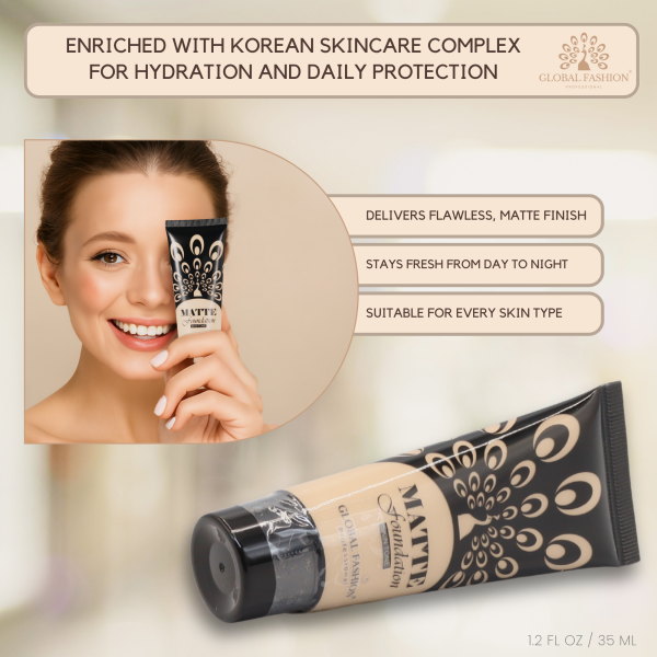 Global Fashion matte foundation preview full coverage SPF 20 كريم اساس مطفي 35 مل