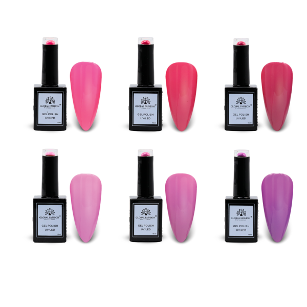 Pretty in Pink Gel Nail Polish Collection | 55–60 Pretty in Pink 6p Pink Gel Nail Polish Bottle 15ml - UV LED Soak Off Nail Color UAE GCC | طلاء أظافر جل وردي
