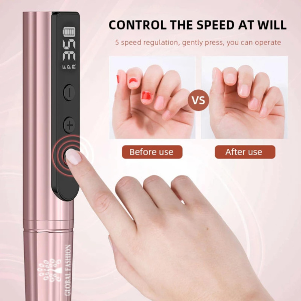 GLOBAL FASHION 35K RPM Rechargeable E-File – Portable USB Nail Drill 24W Pink
