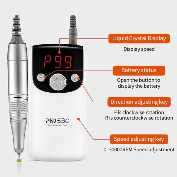 PND530 Nail Drill 30000 RPM Electric | White Cordless Nail Drill 30000 RPM Electric Nail File UAE GCC | جهاز أظافر