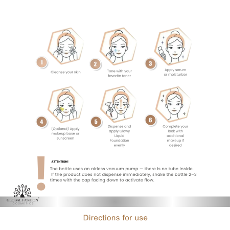 Global Fashion foundation close up radiant glow lightweight finish كريم اساس لقطة مقربة بلمعة طبيعية