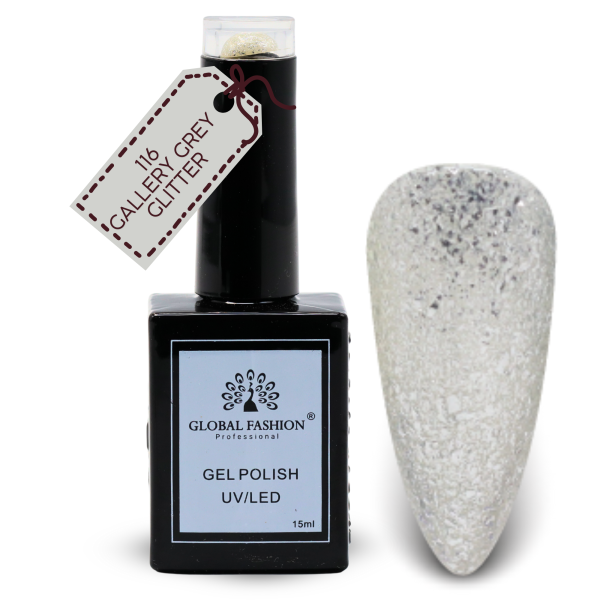 Brilliant Blues Nail Polish 15ml UV LED | 116-Gallery Grey Glitter 1p Blue Glitter Gel Nail Polish Bottle 15ml - UV LED Soak Off Nail Color UAE GCC | طلاء أظافر جل أزرق