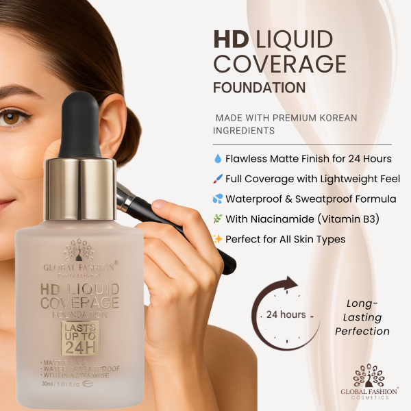 Global Fashion HD liquid foundation niacinamide matte finish oil control كريم اساس كوري مطفي
