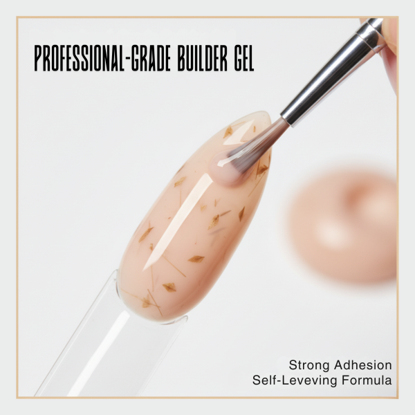 Global Fashion HEMA-Free Builder Flower Gel – Self-Leveling Clear Pink with Real Dried Petals
