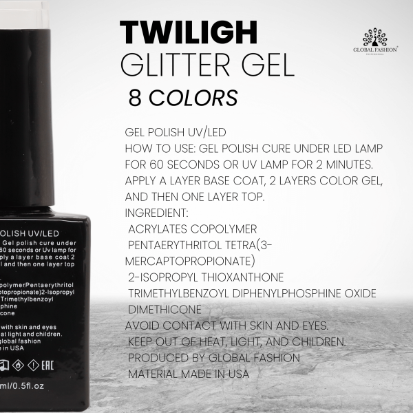 Twilight Glitter Gel Polish – 15 ml Shade 199 – Reflective Holographic Finish
