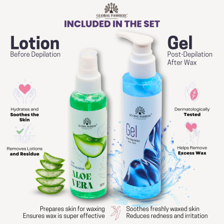 Global Fashion Pre & Post Wax Kit – Aloe Vera Lotion & Soothing Gel Set Waxing Treatment Set Close View Aloe Vera | مجموعة الشمع
Global Fashion Pre & Post Wax Kit – Aloe Vera Lotion & Soothing Gel Set Post Wax Gel Detailed View Soothing Skin | جل بعد الشمع